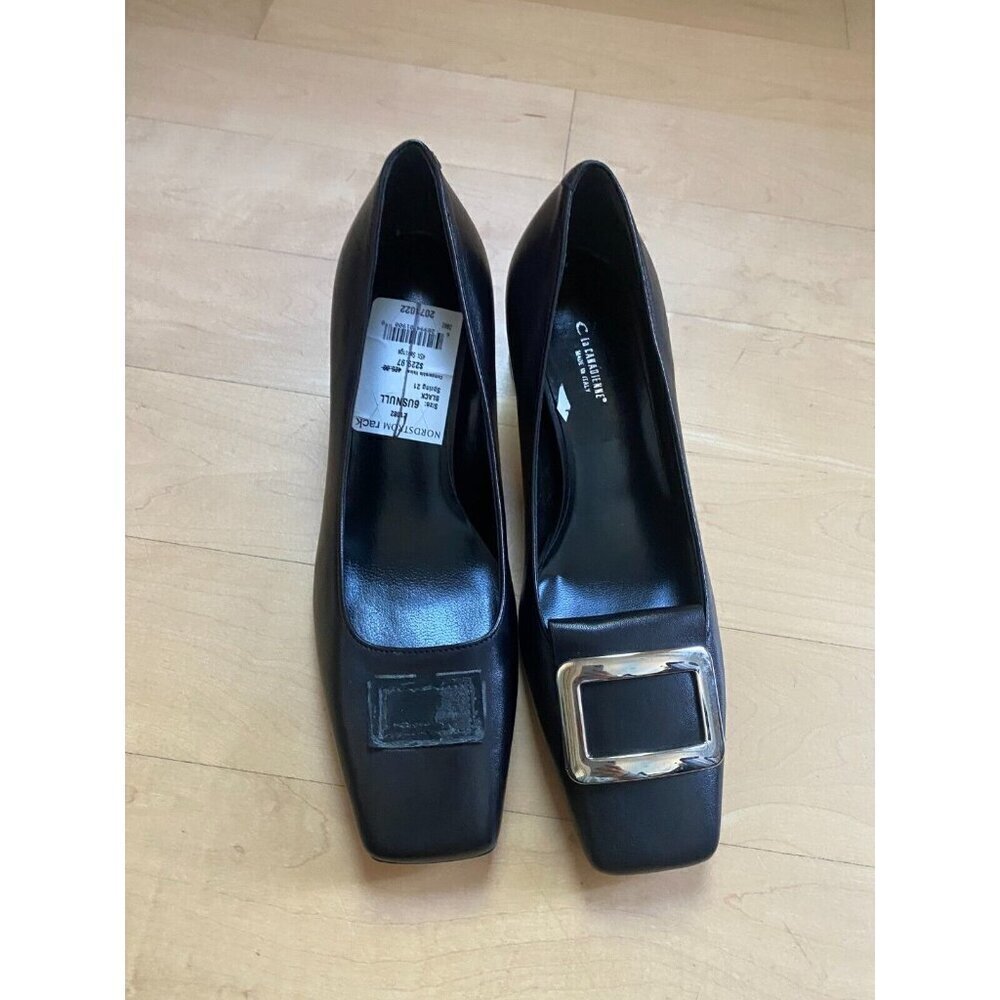 La Canadienne black slip on heels women sz 36.5 square toe FLAW